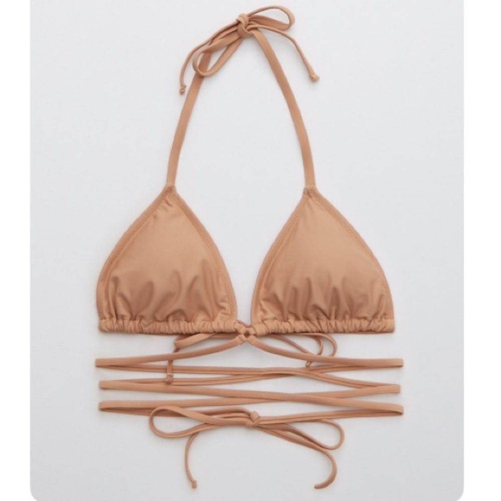 Aerie L Tan Wrap Bikini Top
